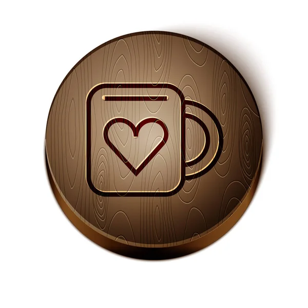 Brown Line Coffee Cup Heart Icon Isolated White Background Couple — Stock Vector