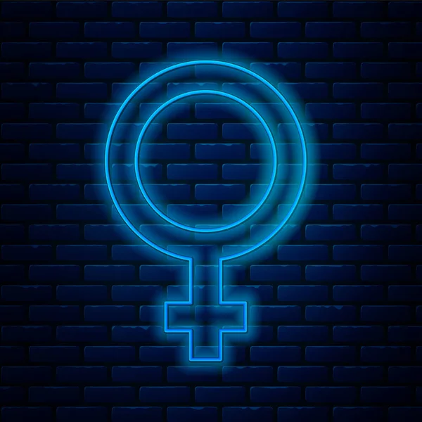 Brillante Línea Neón Icono Símbolo Género Femenino Aislado Fondo Pared — Vector de stock