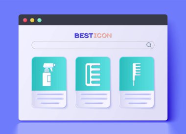 Saç fırçası, saç spreyi şişesi ve saç fırçası ikonu. Vektör.