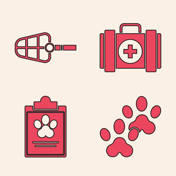 Ορισμός Paw Εκτύπωσης Dog Φίμωτρο Pet Κουτί Πρώτων Βοηθειών Και — Διανυσματικό Αρχείο