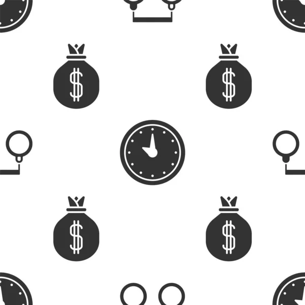 Set Handcuffs Clock Money Bag Seamless Pattern Vector — Stock Vector