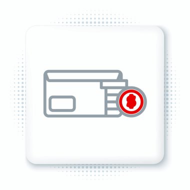 Beyaz zemin üzerinde madeni para sembolü olan çizgi zarfı. Maaş zammı, maaş bordrosu, tazminat geliri. Renkli taslak konsepti. Vektör.