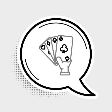 Çizgi El oyun kartı simgesi gri arkaplanda izole edildi. Kumarhane oyun tasarımı. Renkli taslak konsepti. Vektör.