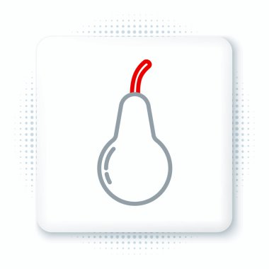 Beyaz arkaplanda çizgi Pear simgesi izole edildi. Yaprak sembollü meyve. Renkli taslak konsepti. Vektör.