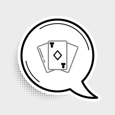 Gri arkaplanda elmas sembolü simgesi olan çizgi oyunu kartı. Kumarhane kumarı. Renkli taslak konsepti. Vektör.