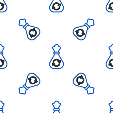 Geri dönüşüm sembolü simgesine sahip çöp torbası beyaz arka planda izole edilmiş pürüzsüz desen. Çöp kutusu simgesi. Geri dönüşüm sepeti işareti. Renkli taslak konsepti. Vektör.