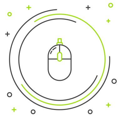 Satır Bilgisayar fare simgesi beyaz arkaplanda izole edildi. Tekerlek sembollü optik. Renkli taslak konsepti. Vektör.