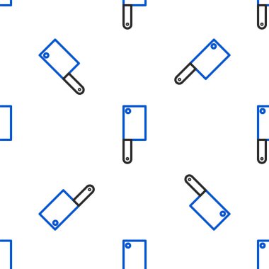 Line Meat Chopper simgesi beyaz arkaplandaki kusursuz deseni izole etti. Et için mutfak bıçağı. Kasap bıçağı. Renkli taslak konsepti. Vektör.