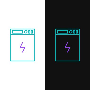 Hat Güç Bankası simgesi beyaz ve siyah arkaplanda izole edildi. Taşınabilir şarj cihazı. Renkli taslak konsepti. Vektör.