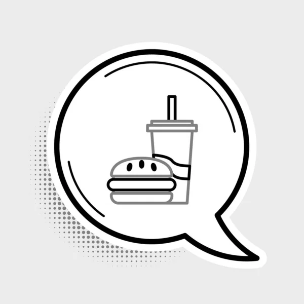 Line Vaso Papel Con Paja Para Beber Hamburguesa Icono Aislado — Vector de stock