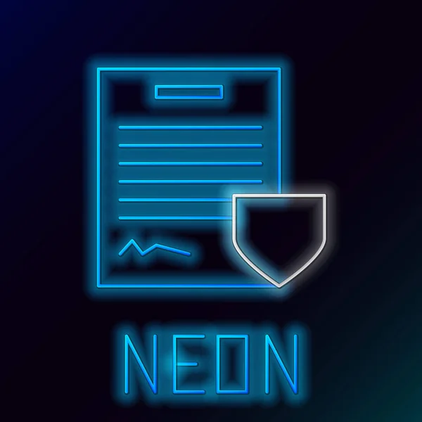 Glödande Neon Line Kontrakt Med Sköld Ikon Isolerad Svart Bakgrund — Stock vektor