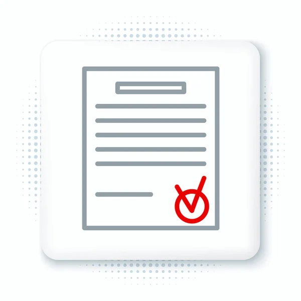 Line Confirmed Document Check Mark Icon Isolated White Background Checklist — Stock Vector