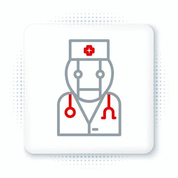 Γραμμή Ρομπότ Γιατρός Εικονίδιο Απομονώνονται Λευκό Φόντο Ιατρική Online Διαβούλευση — Διανυσματικό Αρχείο