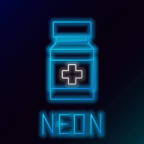 Gloeiende Neon Lijn Hond Medicijn Fles Pillen Pictogram Geïsoleerd Zwarte — Stockvector