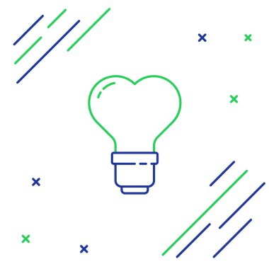 Beyaz arkaplanda izole edilmiş bir ampul ikonunda Çizgi Kalp şekli. Aşk sembolü. Sevgililer Günü sembolü. Renkli taslak konsepti. Vektör.