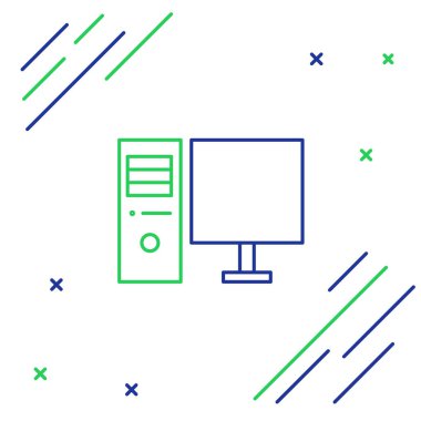 Çizgi Bilgisayar monitörü simgesi beyaz arkaplanda izole edildi. Bilgisayar bileşeni işareti. Renkli taslak konsepti. Vektör.