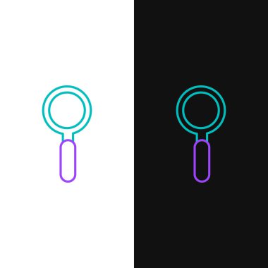 Beyaz ve siyah arkaplanda izole edilmiş çizgi büyüteç simgesi. Arama, odaklanma, yakınlaştırma, iş sembolü. Renkli taslak konsepti. Vektör.