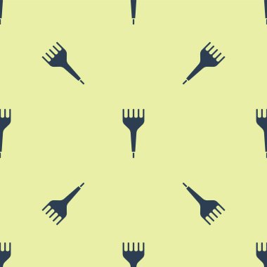 Mavi saç fırçası ikonu sarı arkaplanda izole edilmiş pürüzsüz desen. Taraklı saç işareti. Berber sembolü. Vektör İllüstrasyonu.