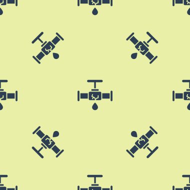 Su ikonu sızdıran mavi kırık metal boru sarı arka planda izole edilmiş. Vektör İllüstrasyonu.