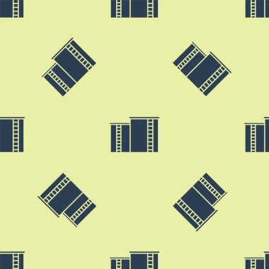 Mavi petrol ve gaz endüstriyel yapı ikonu sarı arka planda izole edilmiş pürüzsüz desen. Vektör İllüstrasyonu.