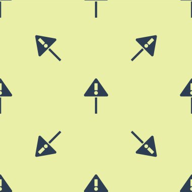 Sarı arkaplanda, üçgen simgesinde mavi ünlem işareti var. Tehlike uyarısı, dikkat, dikkat, tehlike uyarısı. Vektör İllüstrasyonu.