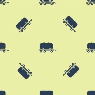 Mavi Petrol Sarnıç ikonu sarı arka planda izole edilmiş pürüzsüz desen. Tren vagonundaki petrol tankı. Demiryolu nakliyesi. Petrol endüstrisi. Vektör İllüstrasyonu.