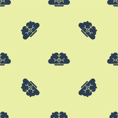 Mavi insan beyin ikonu sarı arka planda kusursuz desen izole etti. Vektör İllüstrasyonu.