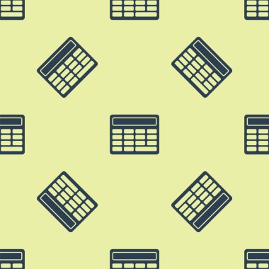 Mavi Hesap Makinesi simgesi sarı arkaplanda izole edilmiş kusursuz desen. Muhasebe sembolü. İş hesaplamaları matematik eğitimi ve finans. Vektör İllüstrasyonu.