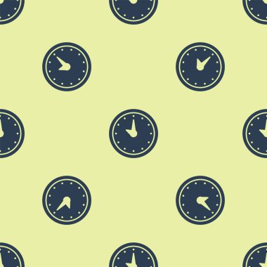 Mavi Saat simgesi sarı arkaplandaki kusursuz deseni izole etti. Zaman sembolü. Vektör İllüstrasyonu.