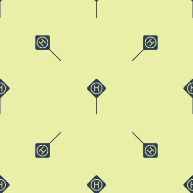 Mavi park simgesi sarı arkaplandaki kusursuz deseni izole etti. Sokak tabelası. Vektör İllüstrasyonu.