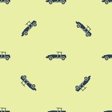 Mavi araba ikonu, sarı arka planda kusursuz desen izole etti. Vektör İllüstrasyonu.