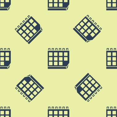 Mavi Takvim simgesi sarı arkaplandaki kusursuz deseni izole etti. Olay hatırlatma sembolü. Vektör İllüstrasyonu.