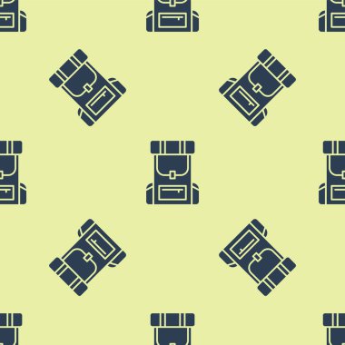 Mavi Yürüyüş sırt çantası ikonu sarı arka planda izole edilmiş pürüzsüz desen. Kamp ve dağ gezisi sırt çantası. Vektör İllüstrasyonu.