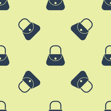 Mavi El Çantası simgesi sarı arkaplanda izole edilmiş pürüzsüz desen. Kadın el çantası işareti. Glamour günlük bagaj sembolü. Vektör İllüstrasyonu.