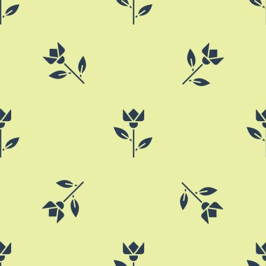 Mavi Çiçek lale ikonu sarı arkaplanda izole edilmiş kusursuz desen. Vektör İllüstrasyonu.