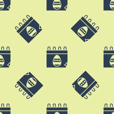 Paskalya yumurtası ikonlu Mavi Takvim sarı arka planda izole edilmiş kusursuz desen. İlkbahar Hristiyan bayramı sembolü. Vektör İllüstrasyonu.