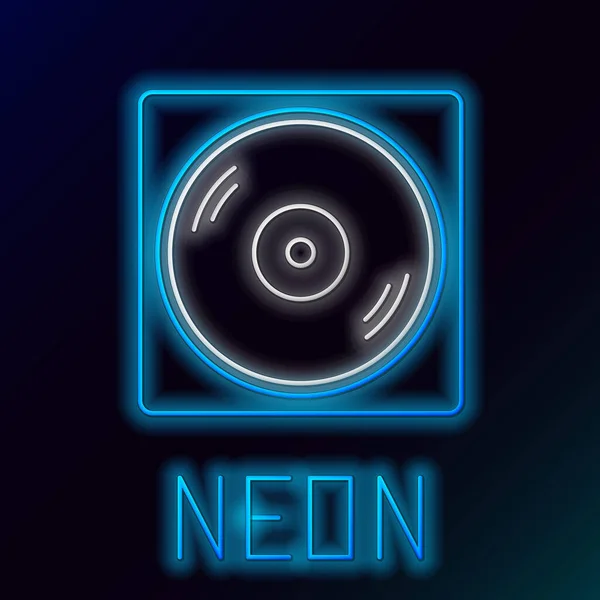 Leuchtender Neon Line Vinyl Player Mit Einem Auf Schwarzem Hintergrund — Stockvektor