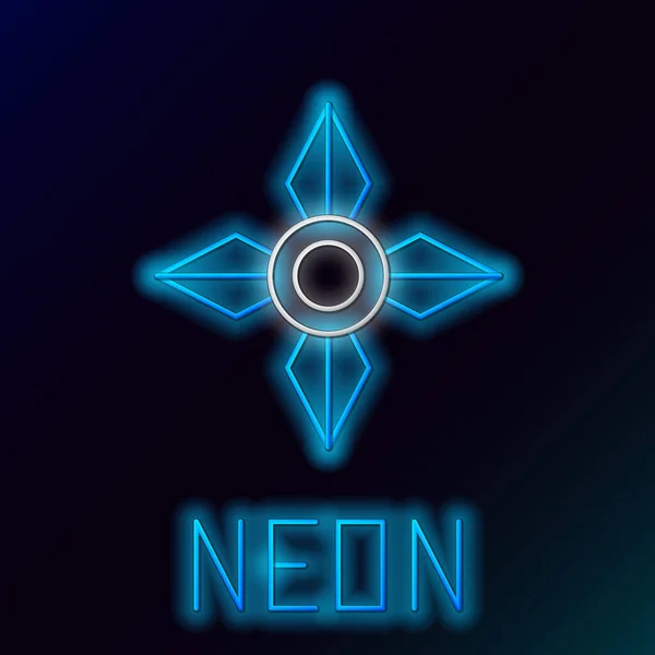 Gloeiende Neon Lijn Japanse Ninja Shuriken Pictogram Geïsoleerd Zwarte Achtergrond — Stockvector