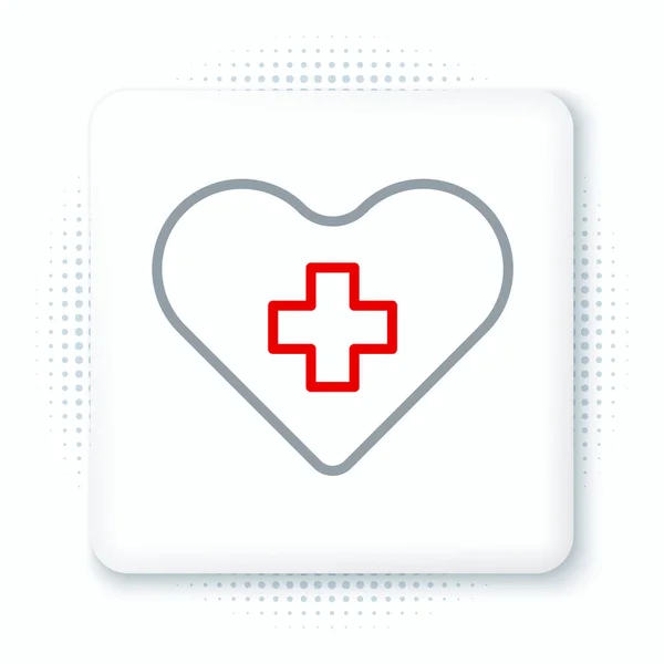 Corazón Línea Con Icono Cruz Aislado Sobre Fondo Blanco Primeros — Vector de stock