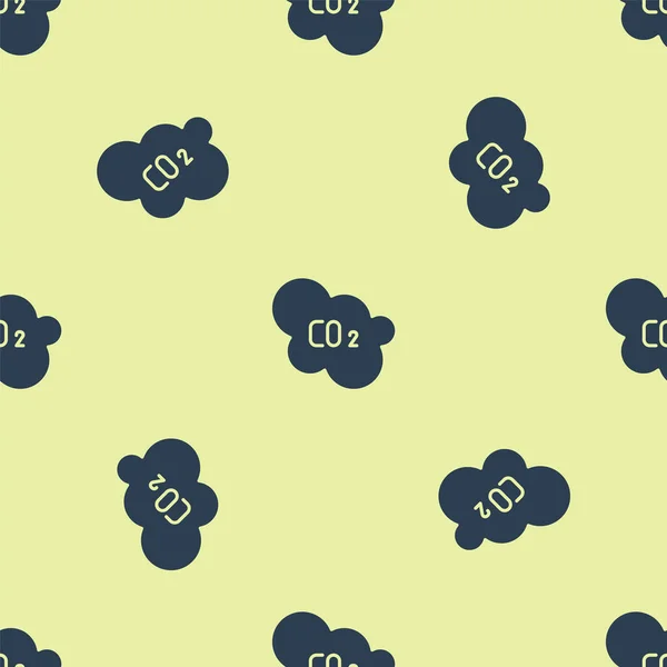 Blue Co2 Emissions Cloud Icon Isolated Seamless Pattern Yellow Background — Image vectorielle