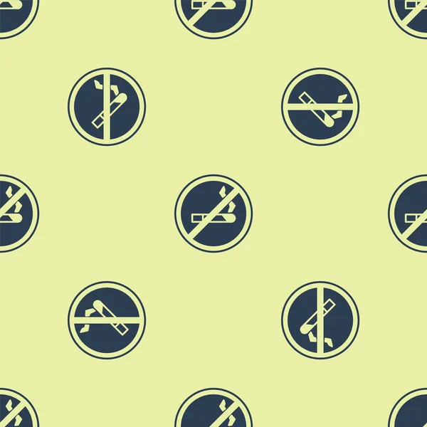 Blue No Smoking icon isolated seamless pattern on yellow background. Cigarette symbol.  Vector Illustration.
