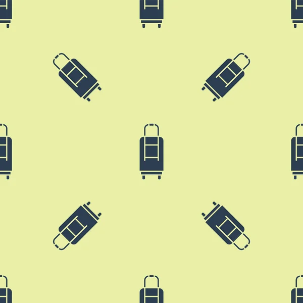 Blauwe Koffer Voor Reisicoon Geïsoleerd Naadloos Patroon Gele Achtergrond Reisbagagebord — Stockvector