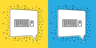 Bilgisayar klavyesi ve fare simgesini sarı ve mavi arkaplanda izole et. Bilgisayar bileşeni işareti. Vektör İllüstrasyonu.