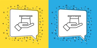 Sarı ve mavi arkaplanda izole edilmiş, el yapımı sihirbaz şapkası. Sihir numarası. Gizemli eğlence konsepti. Vektör İllüstrasyonu.