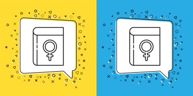 Sarı ve mavi arkaplanda izole edilmiş kadın simgesi hakkında bir satır oluştur. 8 Mart. Uluslararası Mutlu Kadınlar Günü. Vektör İllüstrasyonu.