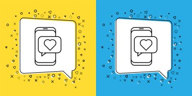 Çevrimiçi randevu uygulaması ve sohbet simgesini sarı ve mavi arkaplanda izole et. Uluslararası Mutlu Kadınlar Günü. Vektör İllüstrasyonu.