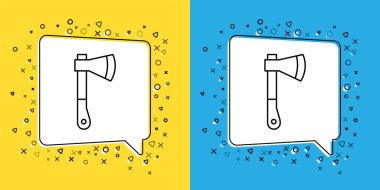 Ahşap balta simgesini sarı ve mavi arkaplanda izole et. Oduncu baltası. Vektör İllüstrasyonu.