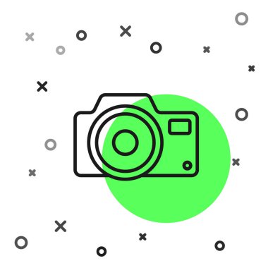 Siyah çizgi fotoğraf makinesi simgesi beyaz arkaplanda izole edildi. Fotoğraf makinesi simgesi. Vektör.