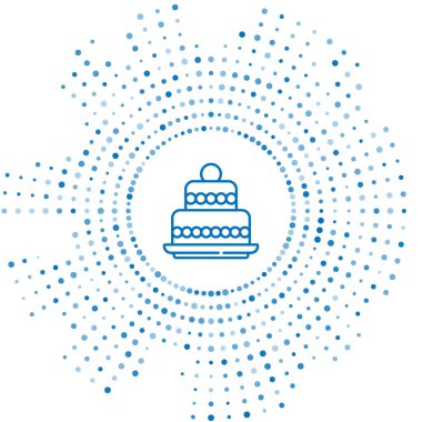 Mavi çizgi pasta simgesi beyaz arkaplanda izole edildi. Doğum günün kutlu olsun. Soyut çember rastgele noktalar. Vektör.