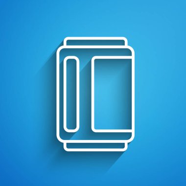 Beyaz çizgi bira ikonu mavi arkaplanda izole edilebilir. Uzun gölge. Vektör.